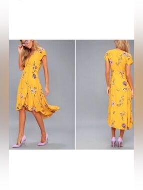 FREE PEOPLE Lost in You Golden Yellow Floral High\Low Midi Dress M